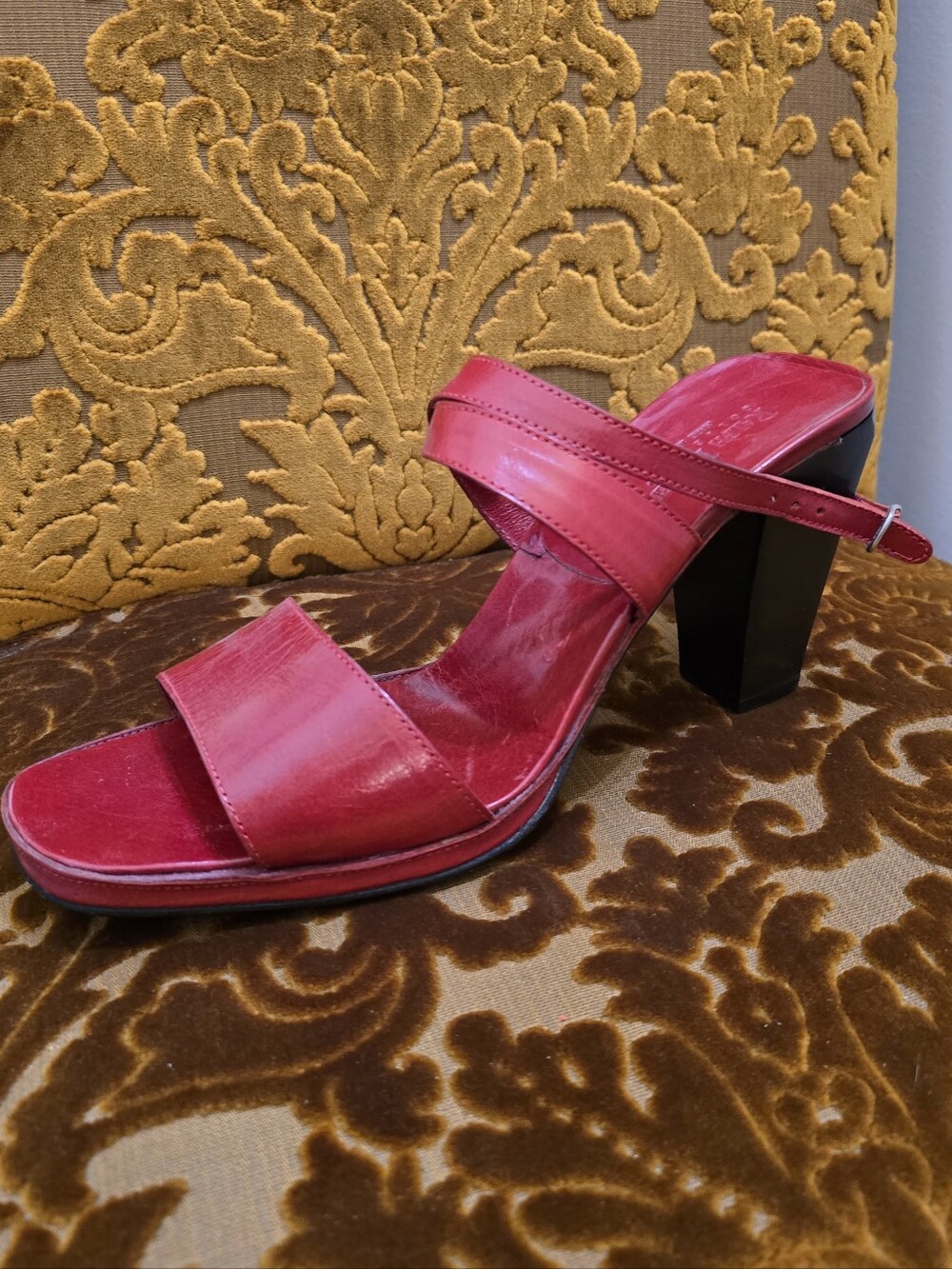 Ralph Lauren Purple Label Red Leather Block Heel Sandals